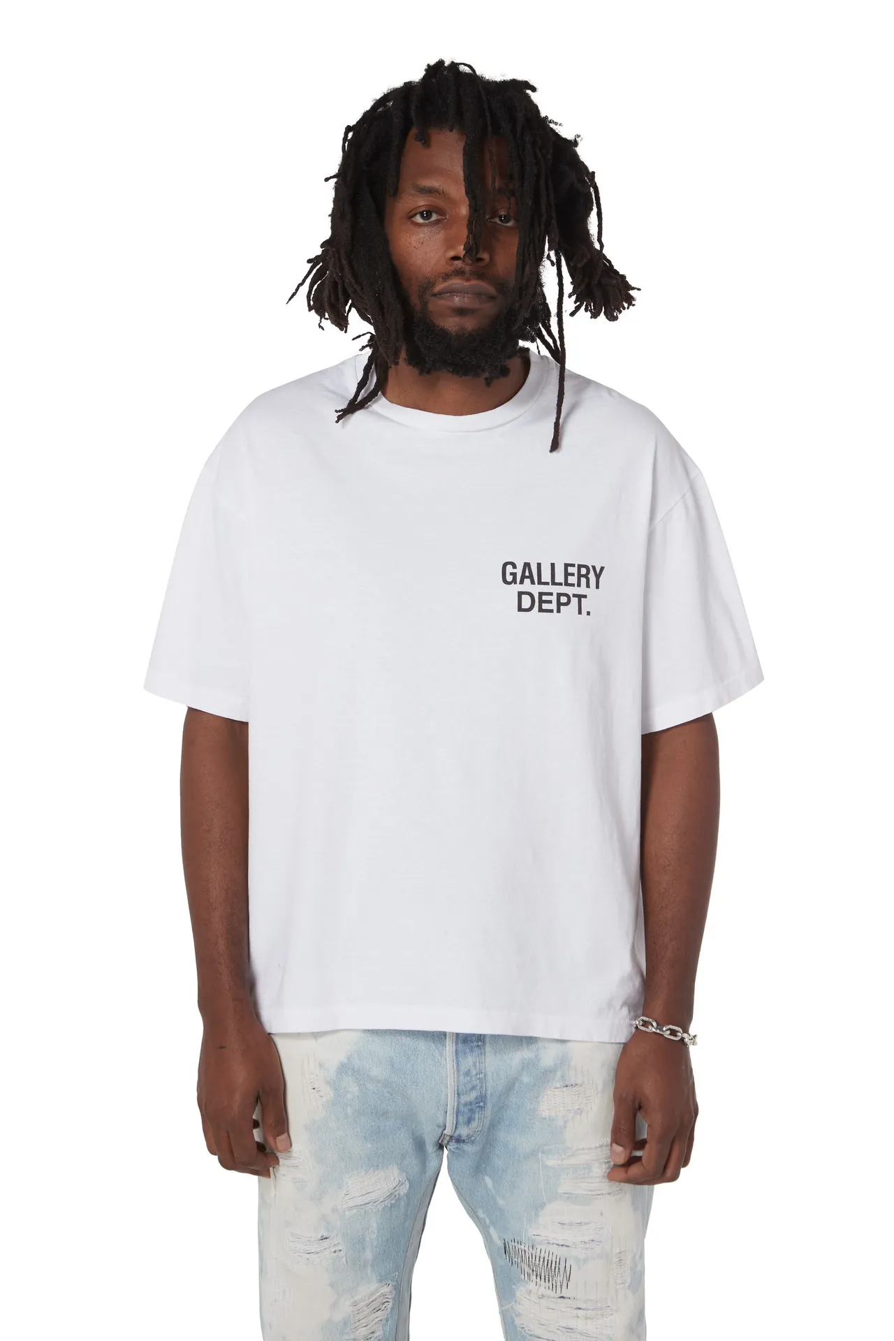 GALLERY DEPT. SOUVENIR TEE English LOGO commemorative basic short-sleeved white S-XL original consistent cotton and linen cylindrical fabric high poundage 230g fabric accessories matching correct version